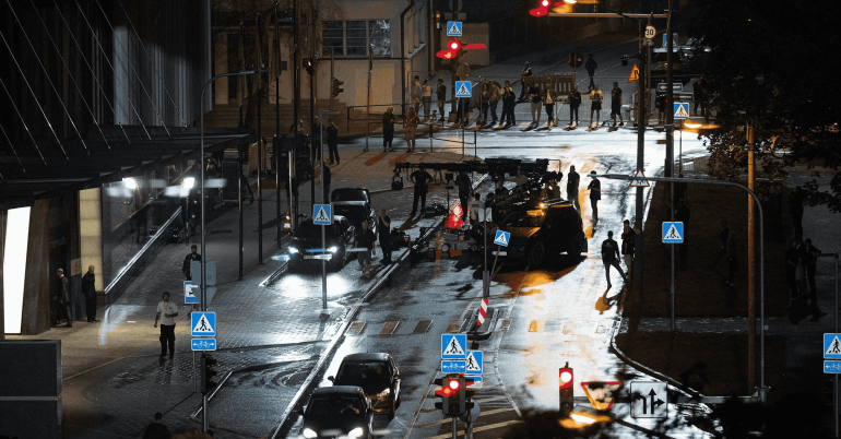 Filming scenes for 'The Agency,' on and near Kreutzwaldi street in Tallinn, Monday, September 16, 2024