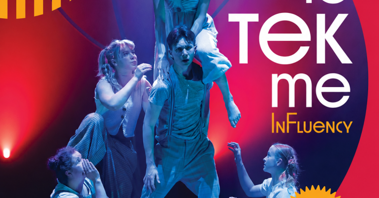 Riga Circus InFluency poster featuring young circus performers