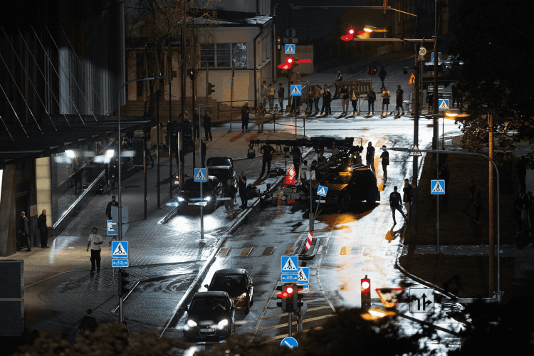 Filming scenes for 'The Agency,' on and near Kreutzwaldi street in Tallinn, Monday, September 16, 2024