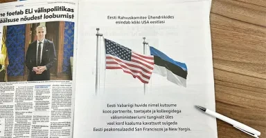 esti Rahvuskomitee Ühendriikides ostis 8. novembri Postimehe numbrisse lehekülje suuruse reklaami, et kutsuda välisministeeriumi loobuma otsusest sulgeda Eesti peakonsulaadid San Franciscos ja New Yorgis. Autor/allikas: ERR